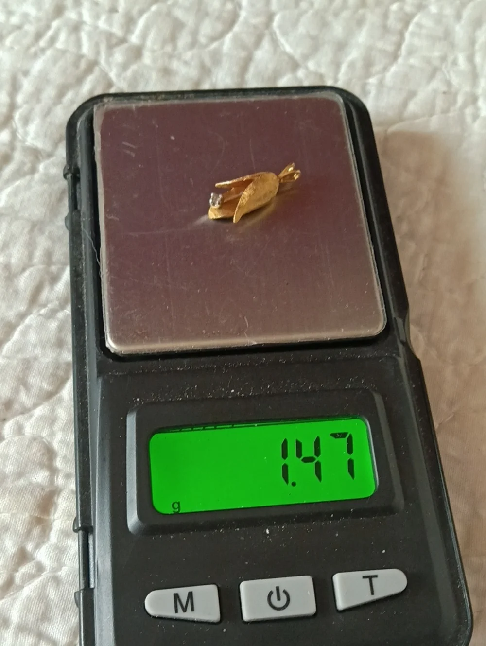 14k Gold Floral Drop Pendant with Moveable Diamond Stem, 1.5 Grams